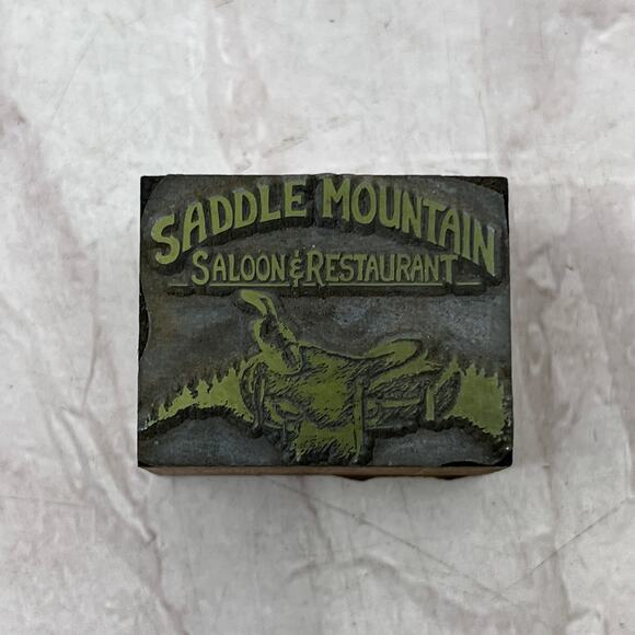 None Other - Retro Saddle Mountain Saloon & Restaurant Letterpress Printers Block Plate SF5